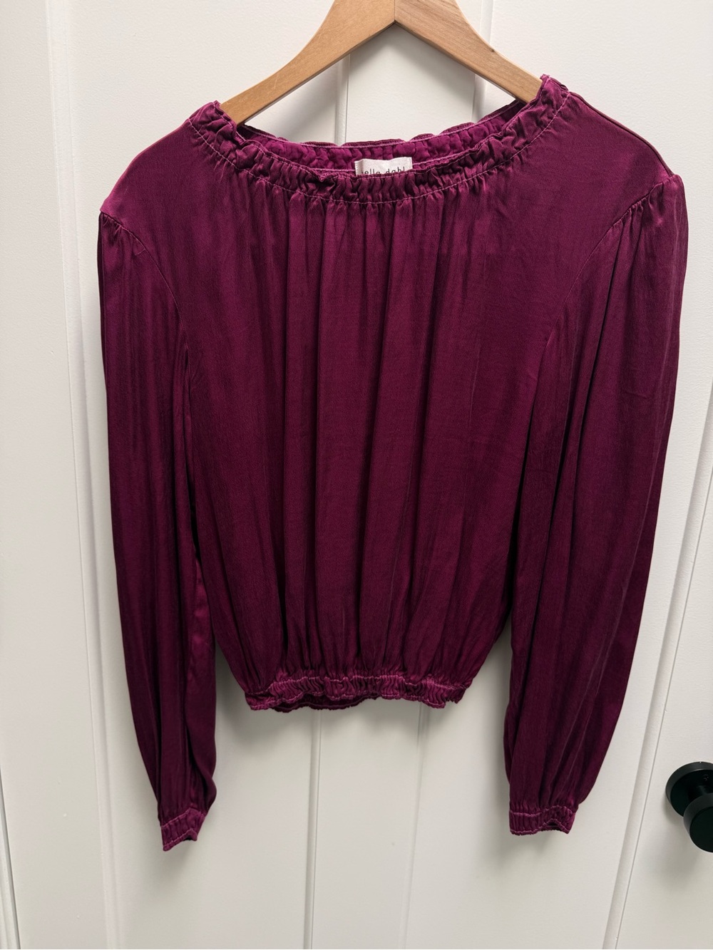 Bella Dahl Long-Sleeve Smocked-Neck Blouse in Deep Berry